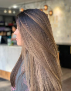 Redken Brunette balayage color by expert colorist at Swerve Salon in Chicago shadow root, root smudge