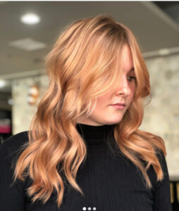 Strawberry blonde balayage color by expert colorist in Chicago